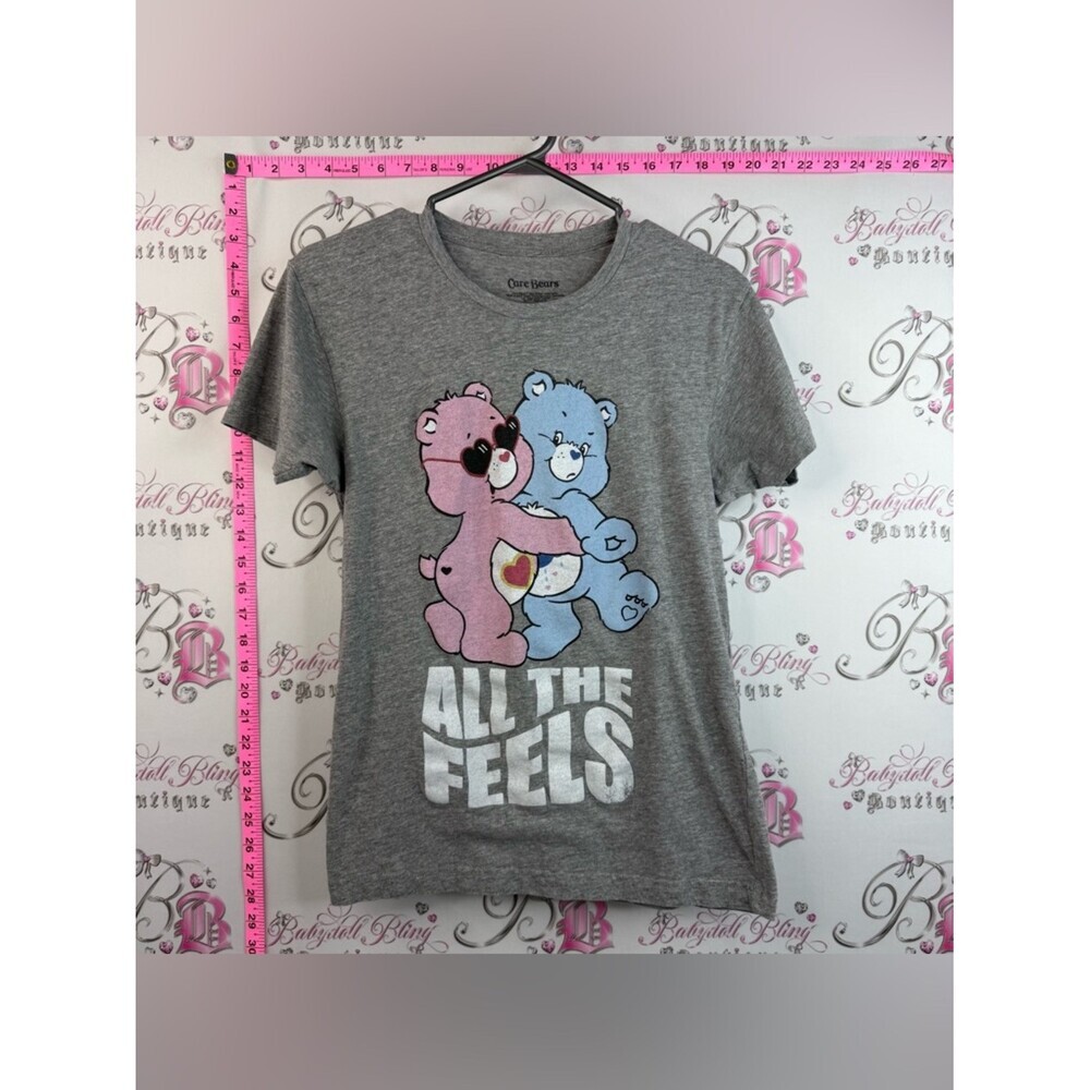 Care Bears T-shirt all the feels graphic 2023 Gray Tee with Pink and Blue Bears